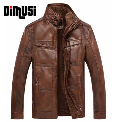 DIMUSI Leather Jacket Men Winter Leanther Jacket Thicken Warm Coat Male Casual Stand Collar Thermal Leather Coats Clothing 5XL