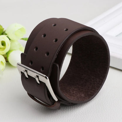 1Pc Faux Leather Hand Bone Rivets Wide Buckle Wristband Bracelet Punk Rock