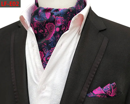 Glamour Men's Scarf Retro Jacquard Tie Cravat Neckerchief Men's Ascot Tie Hanky Suits Set Pocket Handkerchief Men Gift