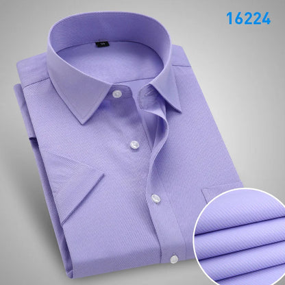 Men Short Sleeve Dress Shirt Summer Fashion Solid Slim Fit Casual Social Shirts Comfortable Breathable Thin Tops