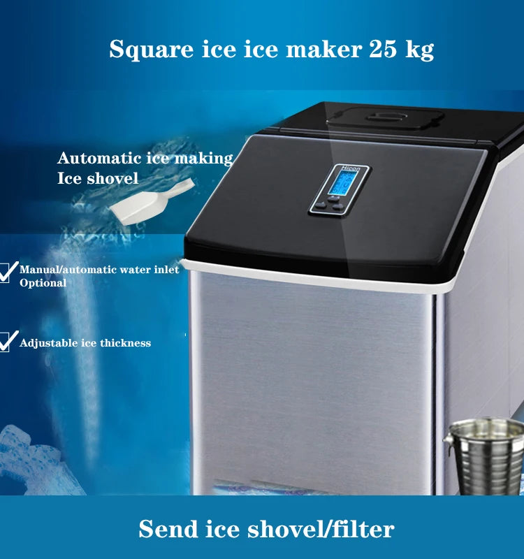 HZB-20FS 25KG/24H Ice Machine Electric Generator Cooler Mini Ice Cube Maker Kitchen Appliance for Bars Restaurants Hotels