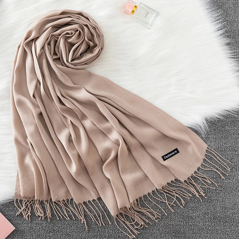 2023 Luxury Brand Soild Cashmere Women Scarf Winter Warm Shawl and Wraps Hijab Store Pashmina Long Female Foulard Head Scarves