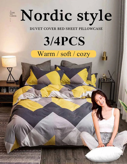 WOSTAR Luxury bedding set king size duvet cover bed sheet and pillowcase geometry printed nordic style bedclothes home textiles