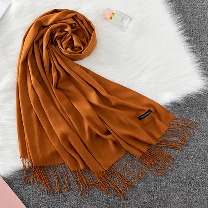 2023 Luxury Brand Soild Cashmere Women Scarf Winter Warm Shawl and Wraps Hijab Store Pashmina Long Female Foulard Head Scarves