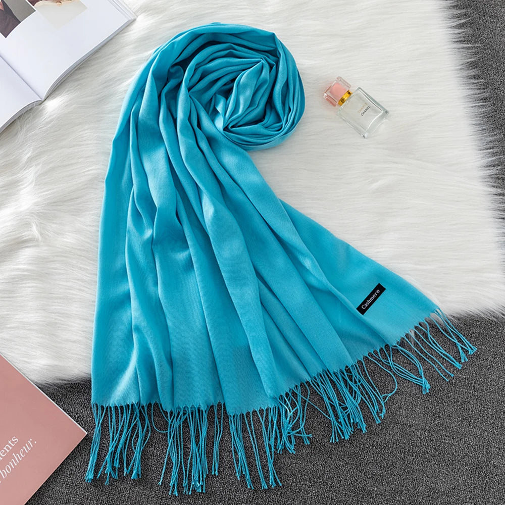 2023 Luxury Brand Soild Cashmere Women Scarf Winter Warm Shawl and Wraps Hijab Store Pashmina Long Female Foulard Head Scarves