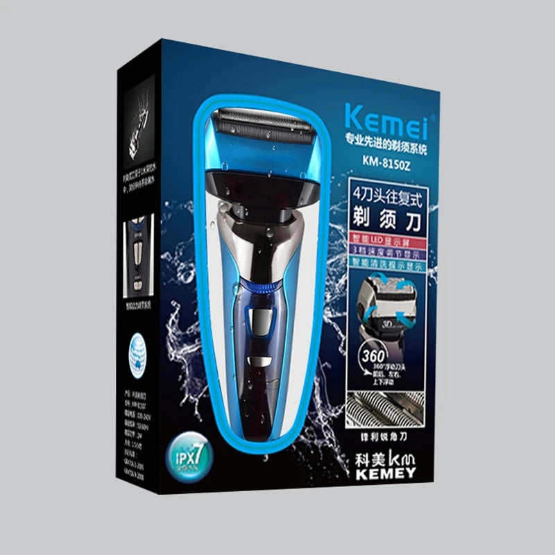 Kemei 8150 Wet Dry 3 Speed Rechargeable Electric Shaver For Men Beard Electric Razor Facial Shaving Machine 4-Blade System