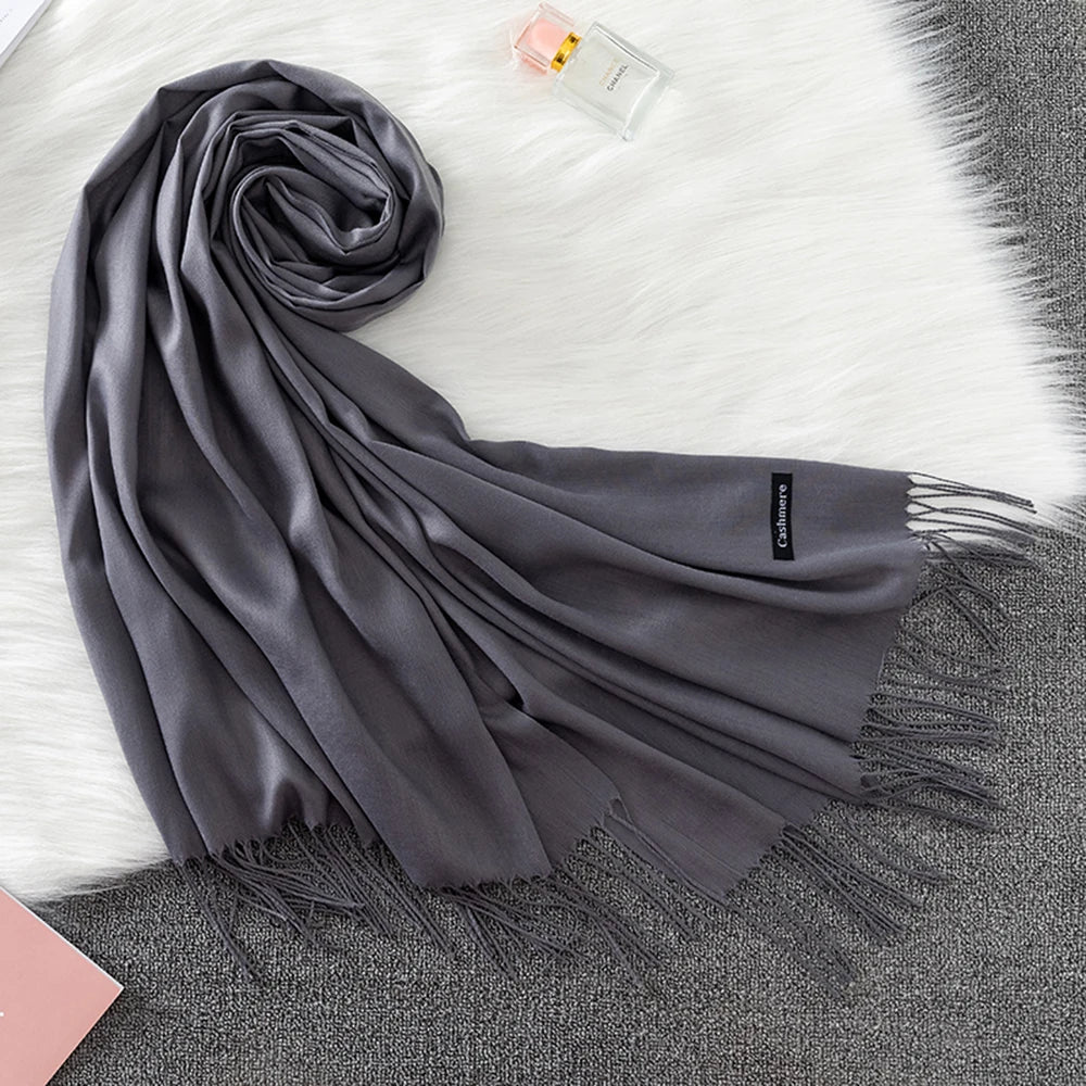 2023 Luxury Brand Soild Cashmere Women Scarf Winter Warm Shawl and Wraps Hijab Store Pashmina Long Female Foulard Head Scarves