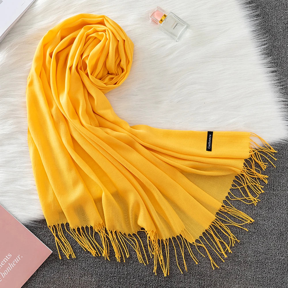 2023 Luxury Brand Soild Cashmere Women Scarf Winter Warm Shawl and Wraps Hijab Store Pashmina Long Female Foulard Head Scarves