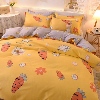 Orange Bedding Set Girls Boys Bed Linen Sheet Plaid Duvet Cover No Filling 240x220 Single Double Queen King Bedclothes