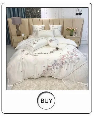 Modern Art Gold Embroidery 100S Egyptian Long-staple Cotton Luxury Bedding Set Quilt Cover Bed Linen Pillow Shams Bedclothes