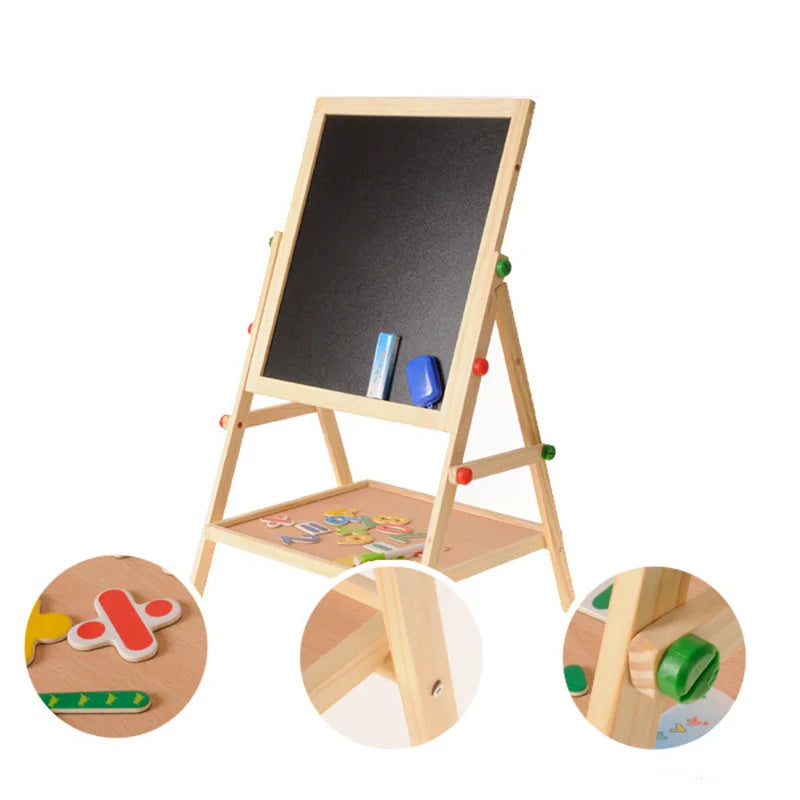 Wooden Drawing Blackboard Whiteboard Double Sided Adjustable Easel Painting Toy Early Education Learning Toys For Children Kids