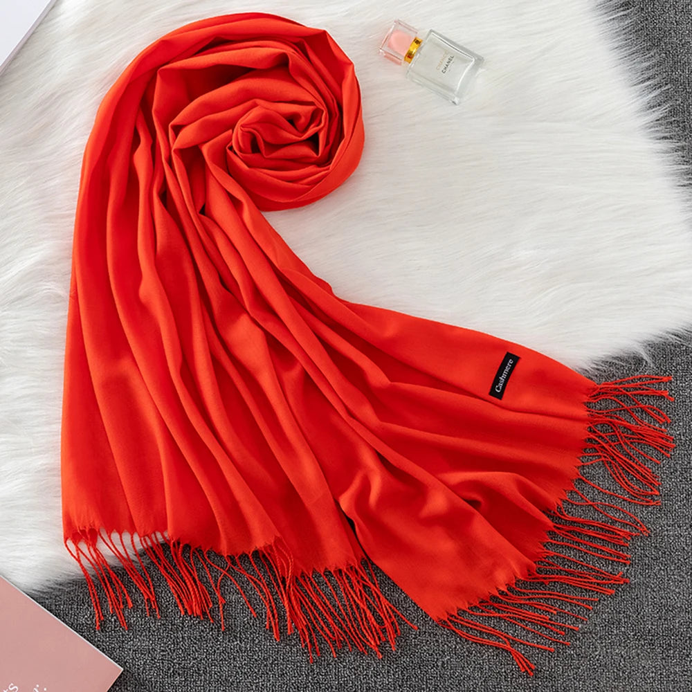 2023 Luxury Brand Soild Cashmere Women Scarf Winter Warm Shawl and Wraps Hijab Store Pashmina Long Female Foulard Head Scarves