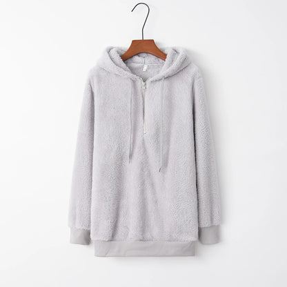 Women's Long-Sleeved Hooded Sweater, Monochromatic Coat, Fashion Trend