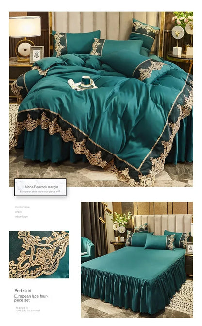 Lace edge bed skirt bed cover matte four piece set, 1.5m 1.8m European style thickened version