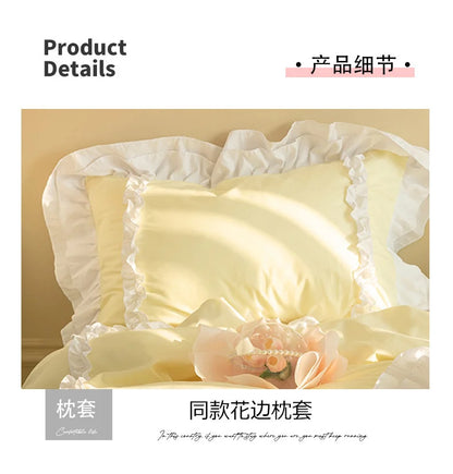 Korean Ins Bedding Set, Luxury Quilt Cover, Pillowcase Flat Bed Sheets, Simple Girl Princess Ruffle Home Textiles