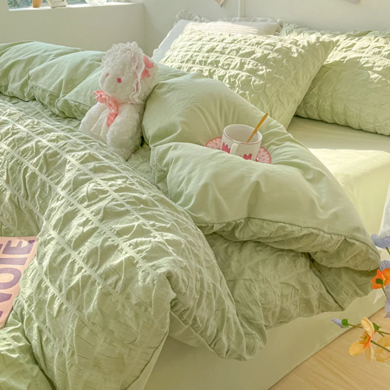 3pcs Soft Duvet Cover Set (1*Duvet Cover + 2*Pillowcase, Without Core), Bubble grid Print Bedding Set, Soft Comfortable