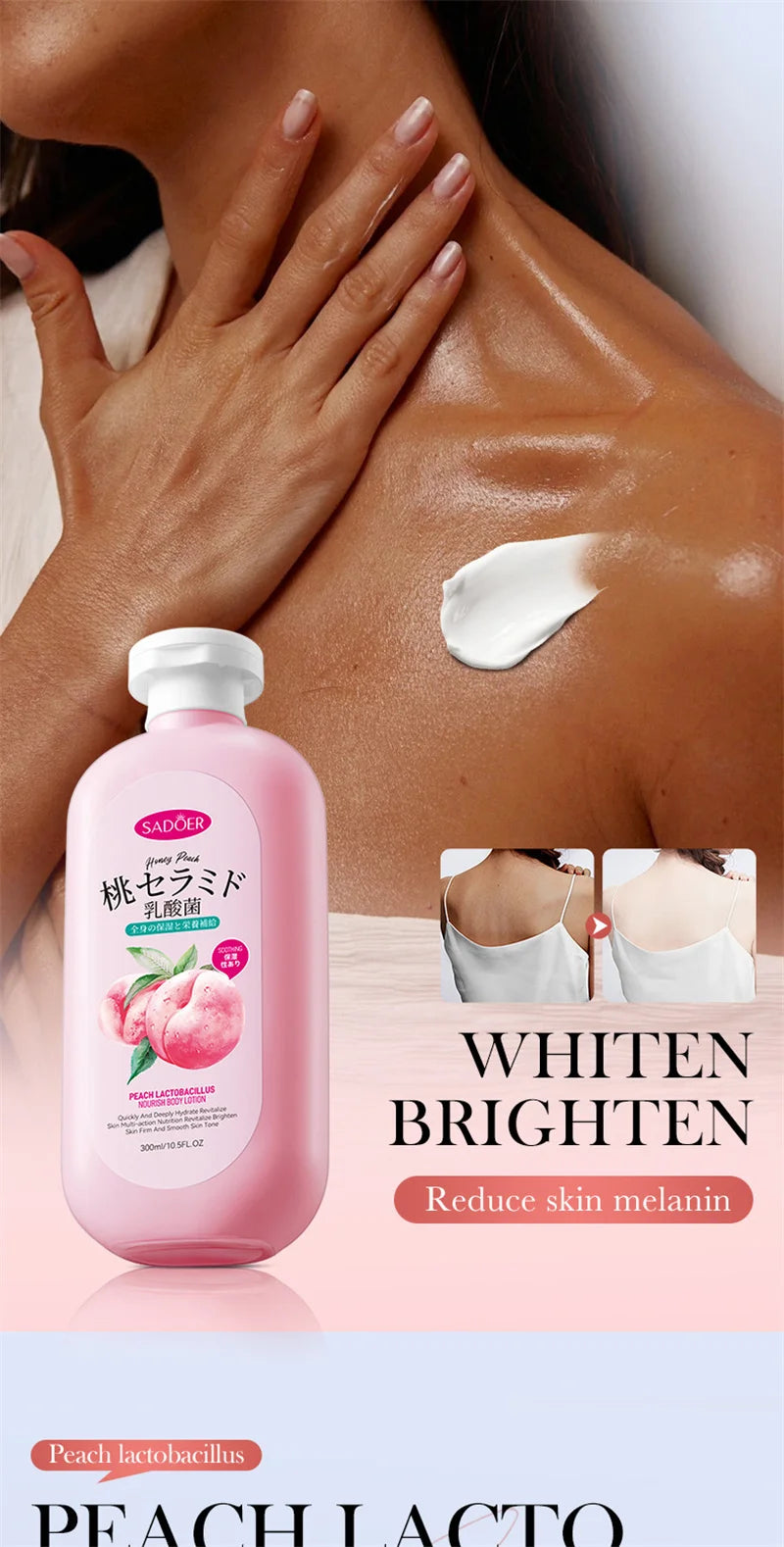 Peach Body Lotion Whitening Moisturizing Lasting Fragrance Nicotinamide Body Moisrurizer Cream For Women Skin Care Large Bottle