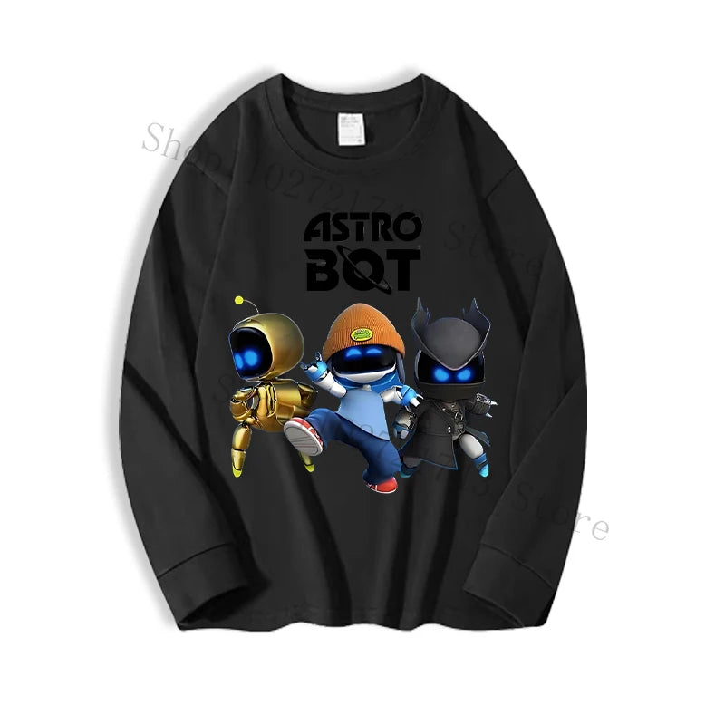 Astro Bot Adult Long Sleeved T-shirt Anime Fashion Black White Top Men Women Winter Travel Hip Hop Clothing Versatile Undershirt