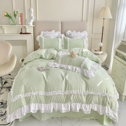 Elegant Lace Bedding Sets Luxury Bed Linen Princess Washed Cotton Ruffle Duvet Cover Bed Sheet and Pillowcases for Girl Luxury