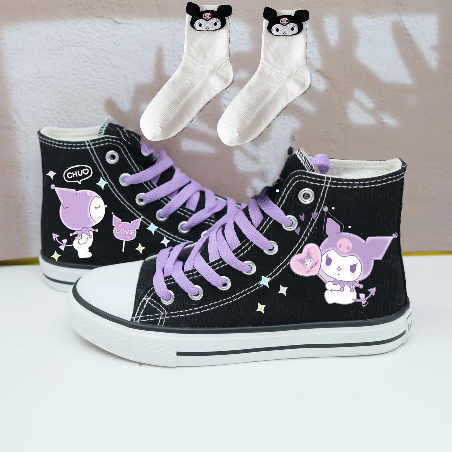 Anime Sanrios Sneakers Kuromi My Melody High-Tops Canvas Shoes Cartoon Cute Cinnamoroll Casual Soft Soled Shoes Gifts for Girls