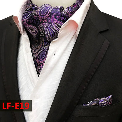 Glamour Men's Scarf Retro Jacquard Tie Cravat Neckerchief Men's Ascot Tie Hanky Suits Set Pocket Handkerchief Men Gift