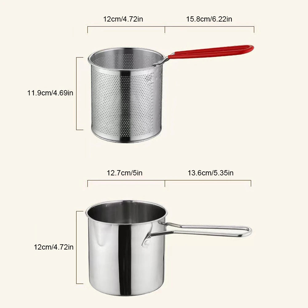 1200ML Deep Fryer 304 Stainless Steel Fryer with Frying Basket Auxiliary Food Pot To Deepen Japanese Milk Pot Kitchen Appliance