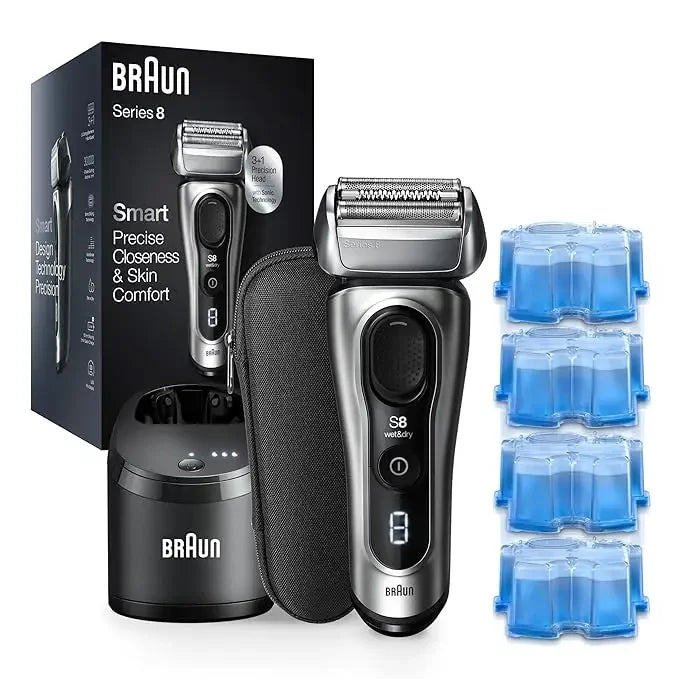 Braun Electric Razor for Men, Series 8 8467cc Electric Foil Shaver with Precision Beard Trimmer, Cleaning