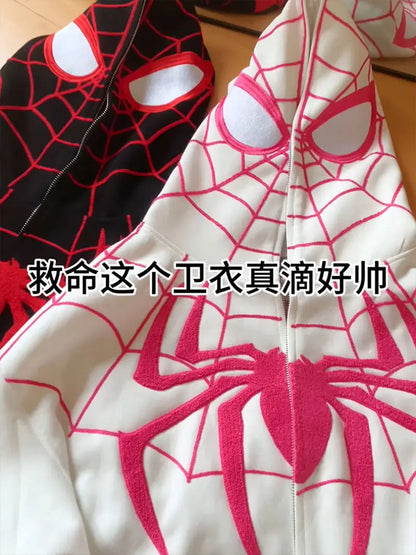 Marvel anime cartoon Spider-Man hooded sweatshirt for women pure cotton new spring and autumn cardigan couple zipper jacket gift