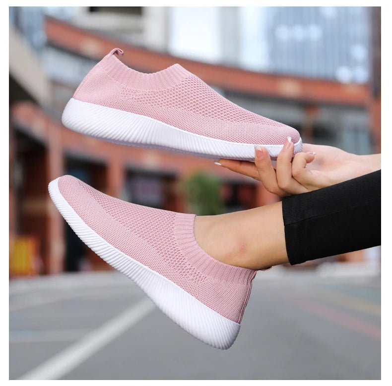 Women's Walking Shoes Wide Toe Box Knitted Slip-on Shoes for Women Comfortable and Soft Casual Work Loafer Shoes