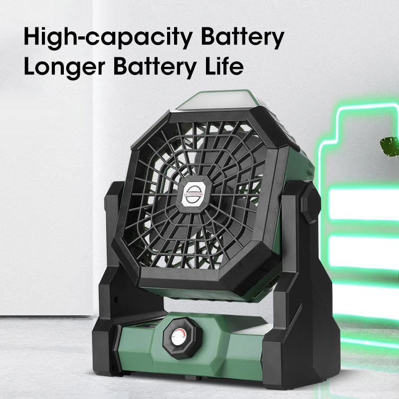 USB Portable Rechargeable Adjustable Speed Lantern Camping Fan With Led Lights For Tent 7800mAh Battery Operated Powered