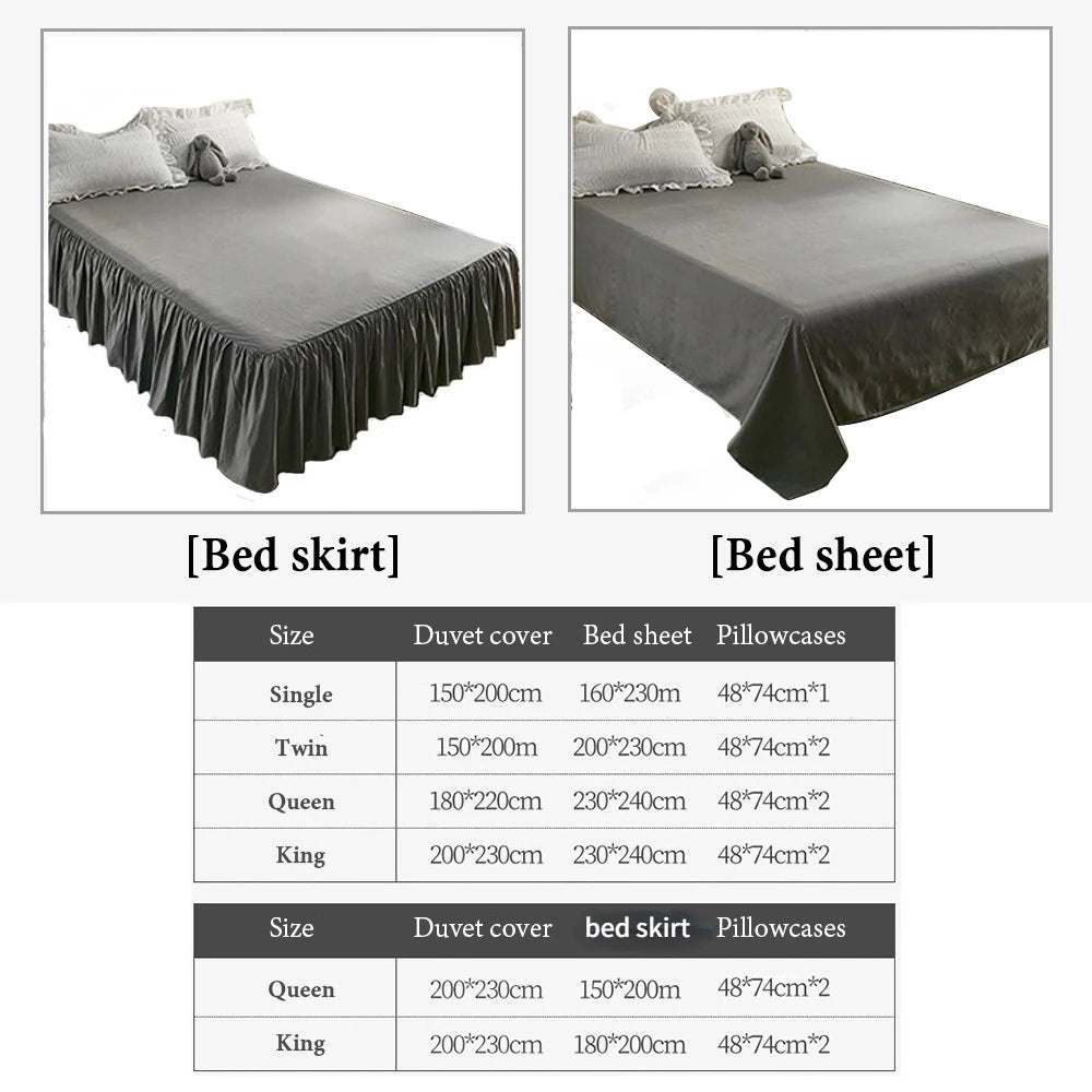 Pink Ruffled Seersucker Duvet Cover Set 3/4pcs Soft Lightweight Down Alternative Grey Bedding Set with Bed Skirt and Pillowcases