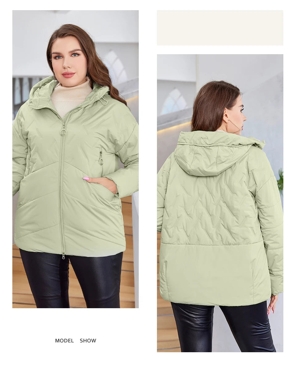 HaiLuoZi 2023 New Plus Size Women Clothing Short Hooded Quilting Female Outwear Classic Design Lightweight Women's Jacket 5529