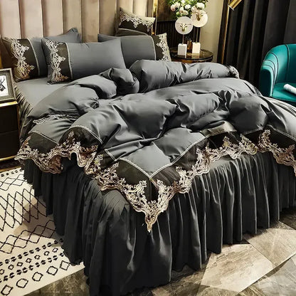 Lace edge bed skirt bed cover matte four piece set, 1.5m 1.8m European style thickened version