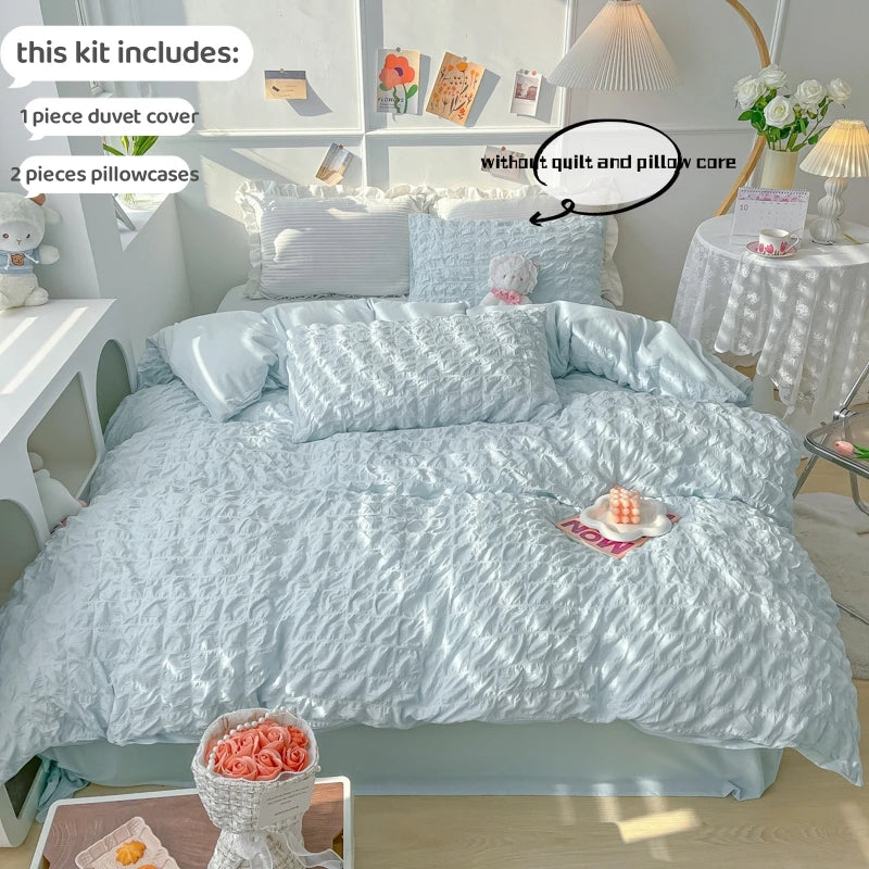 3pcs Soft Duvet Cover Set (1*Duvet Cover + 2*Pillowcase, Without Core), Bubble grid Print Bedding Set, Soft Comfortable