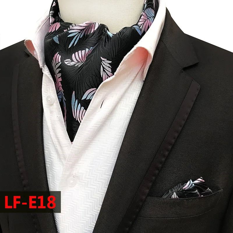 Glamour Men's Scarf Retro Jacquard Tie Cravat Neckerchief Men's Ascot Tie Hanky Suits Set Pocket Handkerchief Men Gift