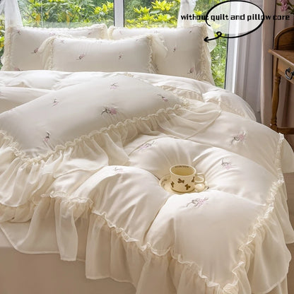 3pcs Elegant rose embroidery Bedding set Lace Duvet Cover Set (1*Duvet Cover + 2*Pillowcase, Without Core)for bedroom guest room