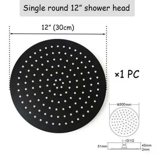 Stainless steel  Black Bathroom Ultrathin 2 mm Rain Shower Head 8/10/12 Inch Wall & Ceiling Square & Round Rainfall Shower head