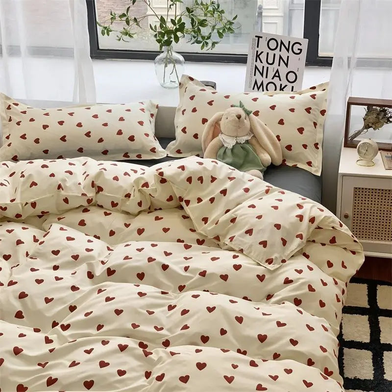 Ins Style Bedding Set Fashion Solid Color Washable Duvet Cover Without Comforter Pillowcases Sheet for Student Soft Home Textile