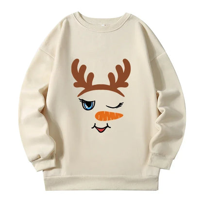 Christmas Reindeer Print Plus Size Sweatshirt Autumn Winter New 2023 Big Size Sweatshirt Y2K Streetwear Woman Clothing