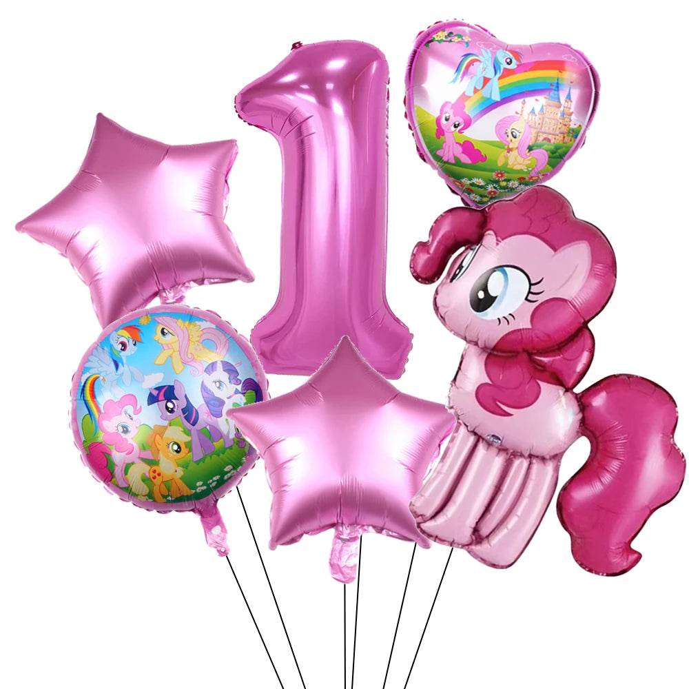 6Pcs Little Pony Foil Balloons Set Cartoon Balloon Pony Birthday Party Decoration Baby Shower Kid Toy Air Globos Supplies