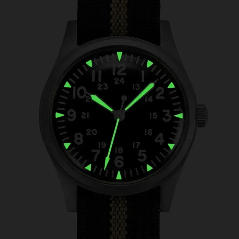 RDUNAE RA03 G10 34.5mm Retro Military Watch 316L Stainless Steel K1 Mineral Glass Luminous Sports Quartz Men Pilot Watch Men