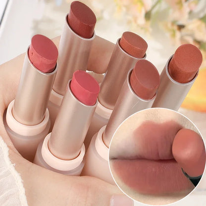 Matte Misty Lipstick 6 Colors Waterproof Non Sticky Cup Lip Stick Lasting Moisturizing Velvet Nude Lip Tint Makeup Cosmetics