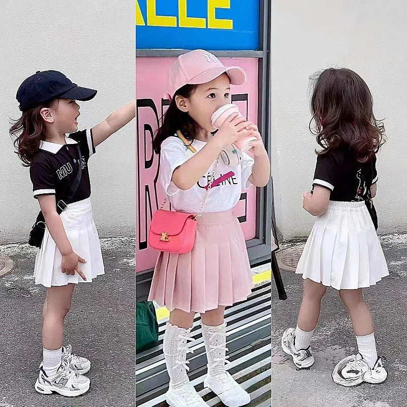 Children's Girl Pleated Skirts High Waist Fashion Skirts Korean Style All-Match Dance Skirt College Style Student Uniform Skirts