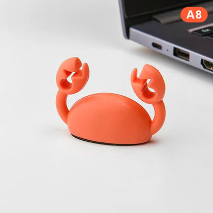 Cute Crab Cable Organizer Clip Data Cable Stand Mobile Phone Charging Cable Organizers Fixer Desk Self-Adhesive Wire Tidy Holder