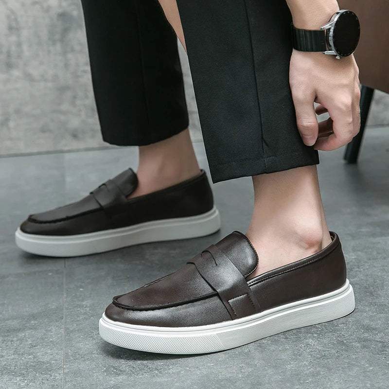 Classic Men Leather Shoes Hot Selling Business Round Toe Casual Shoes Fashion Formal Office Comfort Lightweight Men's Flat Shoes