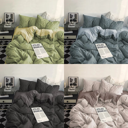 YanYangTian Bed Linen Bedding set Washed Cotton Four-Piece Bed Sheets Set Comfort Sets Solid Christmas Couple Bed Quilt Cover