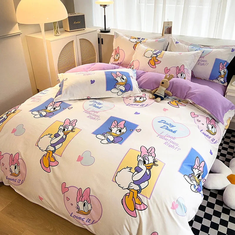 Disney Mickey Minnie Lotso Bedding Set Duvet Cover Bed Sheet Pillowcase Bedsheet Double Single King Queen Twin Size Home Textile