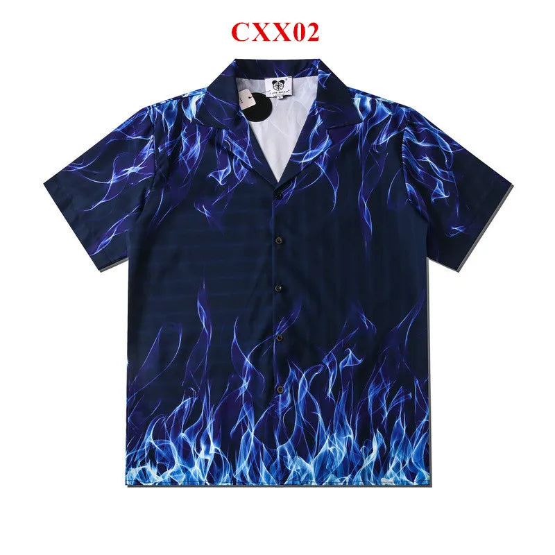 Stylish Flame Skull Printed Hawaiian Shirt Men 2024 Summer New Short Sleeve Beach Shirts Mens Holiday Party Oversized Clothing