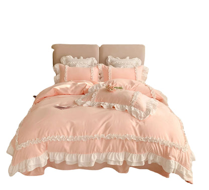 Elegant Lace Bedding Sets Luxury Bed Linen Princess Washed Cotton Ruffle Duvet Cover Bed Sheet and Pillowcases for Girl Luxury