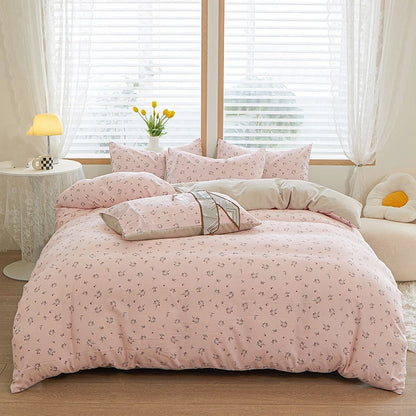 3pcs  light gray Duvet Cover Set (1*Duvet Cover + 2*Pillowcase, Without Core), Fresh Flower Print Bedding Set, Soft Comfortable